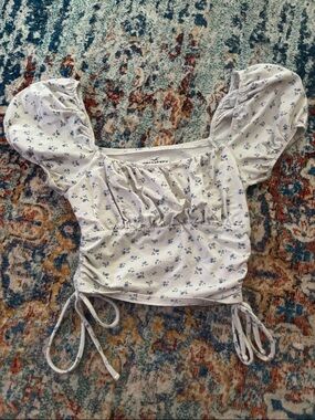 Hollister White Crop Top with Blue Floral Print
